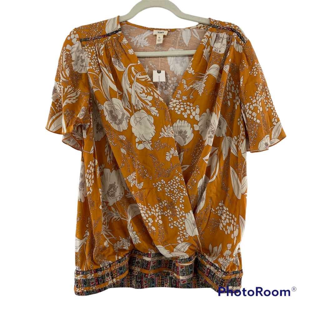 Anthropologie Tiny Yellow Wrap Top Sz Large NWT